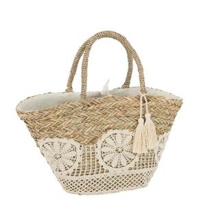 Plážová taška s krajkou a střapcem Beach Bag Flower - 50*19*52cm 33235 obraz