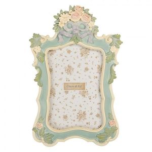 Béžovo-zelený pastelový fotorámeček s květy - 16*2*23 cm / 10*15 cm 2F1362S obraz