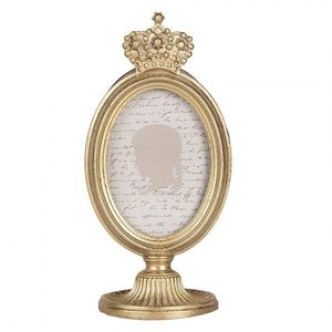 Zlatý antik oválný fotorámeček na noze a korunkou - 9*6*17 cm / 7*9 cm 2F1243 obraz
