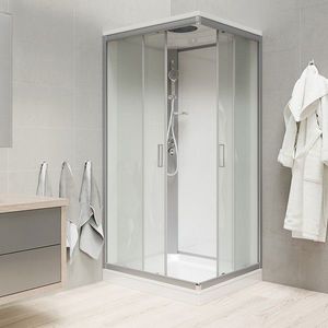 Mereo Sprchový box, čtvercový, 90 cm, satin ALU, sklo Point, zadní stěny bílé, litá vanička, se stříškou CK34122KMSW obraz