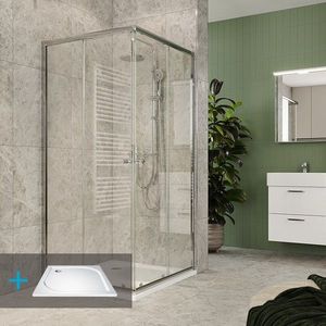 Mereo Kora Lite sprchový set: sprchový kout 90x90x185cm, chrom ALU, sklo čiré, 90 cm, vanička, sifon CK34123ZM obraz
