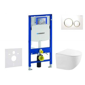 GEBERIT Duofix Set předstěnové instalace, kompaktního klozetu Gaia sedátka softclose, tlačítko Sigma20, bílá/pozlacená SANI11CA3147 obraz