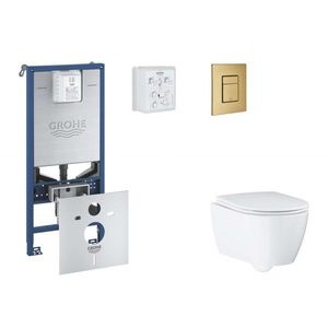 GROHE Rapid SLX Set předstěnové instalace, klozetu, sedátka SoftClose a tlačítka Skate Cosmopolitan, kartáčovaný Cool Sunrise SANI11BB4116 obraz