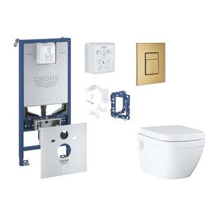 GROHE Rapid SLX Set předstěnové instalace, klozetu, sedátka SoftClose, tlačítka Skate Cosmopolitan a sady pro vhazování tablet, kartáčovaný Cool Sunrise SANI11BB4147 obraz