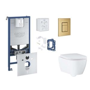 GROHE Rapid SLX Set předstěnové instalace, klozetu, sedátka SoftClose, tlačítka Skate Cosmopolitan a sady pro vhazování tablet, kartáčovaný Cool Sunrise SANI11BB4150 obraz
