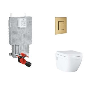 GROHE Uniset Set předstěnové instalace, klozetu, sedátka SoftClose a tlačítka Skate Cosmopolitan, kartáčovaný Cool Sunrise SANI15BB4111 obraz