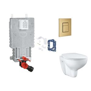 GROHE Uniset Set předstěnové instalace, klozetu, sedátka SoftClose, tlačítka Skate Cosmopolitan a sady pro vhazování tablet, kartáčovaný Cool Sunrise SANI15BB4121 obraz