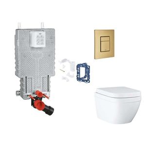 GROHE Uniset Set předstěnové instalace, klozetu, sedátka SoftClose, tlačítka Skate Cosmopolitan a sady pro vhazování tablet, Triple Vortex, kartáčovaný Cool Sunrise SANI15BB4124 obraz