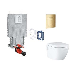 GROHE Uniset Set předstěnové instalace, klozetu, sedátka SoftClose, tlačítka Skate Cosmopolitan a sady pro vhazování tablet, Cool Sunrise SANI15BB4128 obraz