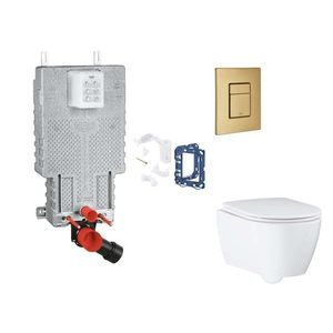 GROHE Uniset Set předstěnové instalace, klozetu, sedátka SoftClose, tlačítka Skate Cosmopolitan a sady pro vhazování tablet, kartáčovaný Cool Sunrise SANI15BB4130 obraz