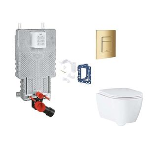 GROHE Uniset Set předstěnové instalace, klozetu, sedátka SoftClose, tlačítka Skate Cosmopolitan a sady pro vhazování tablet, Cool Sunrise SANI15BB4131 obraz