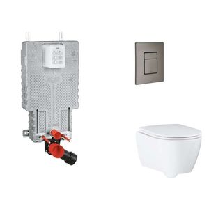 GROHE Uniset Set předstěnové instalace, klozetu, sedátka SoftClose a tlačítka Skate Cosmopolitan, kartáčovaný Hard Graphite SANI15BB5111 obraz