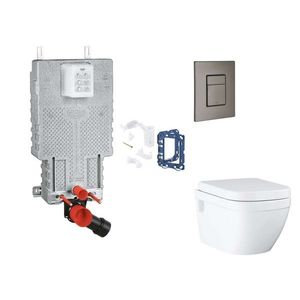 GROHE Uniset Set předstěnové instalace, klozetu, sedátka SoftClose, tlačítka Skate Cosmopolitan a sady pro vhazování tablet, kartáčovaný Hard Graphite SANI15BB5118 obraz