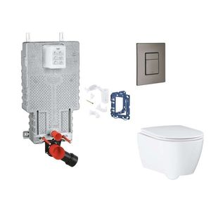 GROHE Uniset Set předstěnové instalace, klozetu, sedátka SoftClose, tlačítka Skate Cosmopolitan a sady pro vhazování tablet, kartáčovaný Hard Graphite SANI15BB5120 obraz