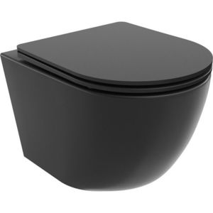 MEXEN/S Lena Závěsná WC mísa Rimless Tornado včetně sedátka s slow slim, duroplast, černá mat 30221085T obraz