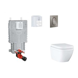 GROHE Uniset Set předstěnové instalace, klozetu, sedátka SoftClose a tlačítka Arena Cosmopolitan S, Triple Vortex, kartáčovaný Hard Graphite SANI15BB5106 obraz