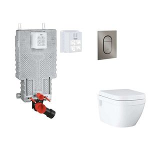 GROHE Uniset Set předstěnové instalace, klozetu, sedátka SoftClose a tlačítka Arena Cosmopolitan S, kartáčovaný Hard Graphite SANI15BB5109 obraz