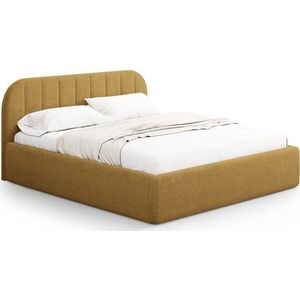 Čalouněná dvoulůžková postel s úložným prostorem s roštem 200x200 cm v hořčicové barvě Juno – Windsor & Co Sofas obraz