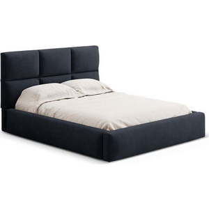 Tmavě modrá čalouněná dvoulůžková postel s úložným prostorem s roštem 200x200 cm Libera – Windsor & Co Sofas obraz