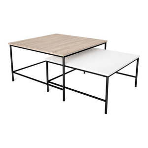 Bílé/přírodní konferenční stolky s deskou v dubovém dekoru v sadě 2 ks 80x80 cm Fiorenza – Marckeric obraz