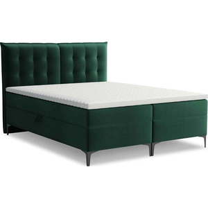 Tmavě zelená boxspring postel s úložným prostorem 160x200 cm Mikana – Makamii obraz