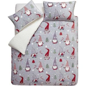 Šedé povlečení na dvoulůžko/prodloužené z mikroplyše 230x220 cm Festive Gnomes – Catherine Lansfield obraz
