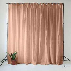 Růžový/hnědý lněný závěs 140x300 cm Cafe Creme – Linen Tales obraz
