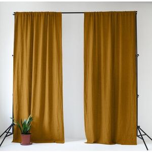 Okrově žlutý/hnědý lněný závěs 140x330 cm Bronze – Linen Tales obraz
