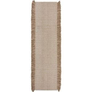 Béžový ručně tkaný běhoun s příměsí vlny 60x230 cm Rene Fringed Ribbed – Flair Rugs obraz