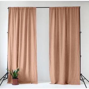 Růžový/hnědý lněný závěs 140x250 cm Cafe Creme – Linen Tales obraz