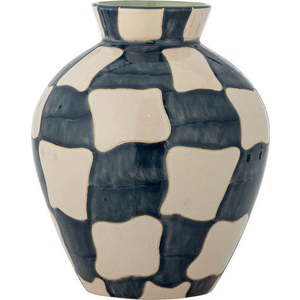 Modrá/krémová skleněná ručně malovaná váza (výška 24 cm) Check – Bloomingville obraz