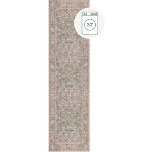 Světle zelený pratelný běhoun 60x230 cm Una Floral – Flair Rugs obraz