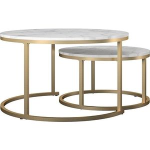 Bílé/ve zlaté barvě kulaté konferenční stolky v sadě 2 ks s deskou v dekoru mramoru ø 79 cm Amelia – CosmoLiving by Cosmopolitan obraz