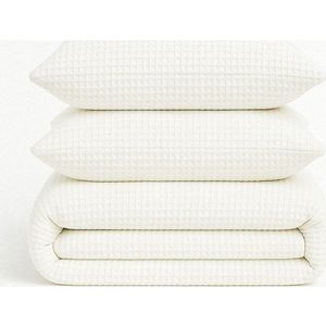 Bílé povlečení na jednolůžko z bavlny Renforcé 140x200 cm Waffle Striped – Mila Home Luxury obraz