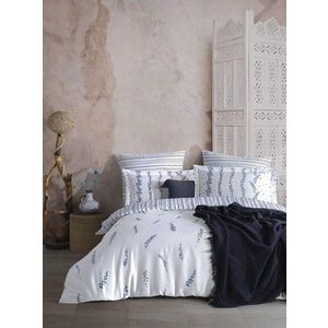 Bílé/modré povlečení na jednolůžko z bavlněného saténu 140x200 cm Marseille Floral – Mila Home Luxury obraz