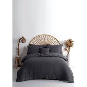 Antracitové povlečení na dvoulůžko/prodloužené z bavlny Renforcé 240x220 cm Waffle Striped – Mila Home Luxury obraz
