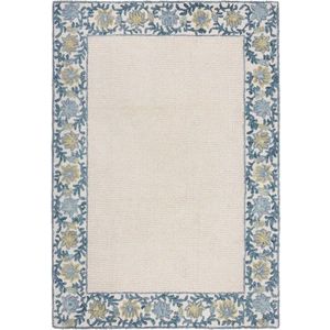 Modrý/slonovinový ručně tkaný koberec s příměsí vlny 120x170 cm Myla Floral Frame – Flair Rugs obraz
