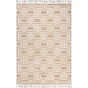 Béžový/krémový ručně tkaný vlněný koberec 200x290 cm Greek Key – Flair Rugs obraz