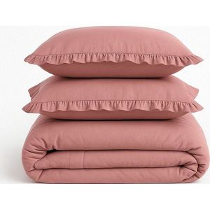 Růžové povlečení na dvoulůžko/prodloužené z bavlny Renforcé 240x220 cm Ruffle Striped – Mila Home Luxury obraz