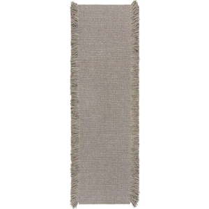 Šedý ručně tkaný běhoun s příměsí vlny 60x230 cm Rene Fringed Ribbed – Flair Rugs obraz