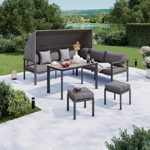 Ambia Garden JÍDELNÍ TERASOVÁ SOUPRAVA 5dílné, kov, sklo, textil obraz