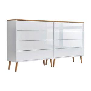 MID.YOU ŠIROKÁ KOMODA, bílá, dub artisan, vysoce lesklá bílá, 158/86/33 cm obraz