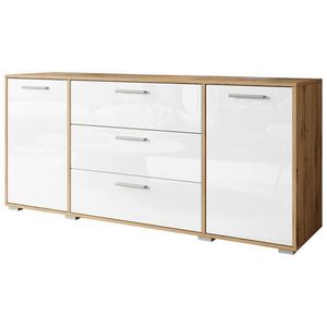 MID.YOU ŠIROKÁ KOMODA, dub wotan, vysoce lesklá bílá, 150/68/40 cm obraz
