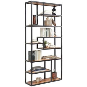 Carryhome REGÁL, černá, barvy akácie, železo, akácie, 90/190/30 cm obraz