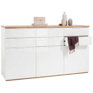 Carryhome ŠIROKÁ KOMODA, dub artisan, vysoce lesklá bílá, 180/102/50 cm obraz