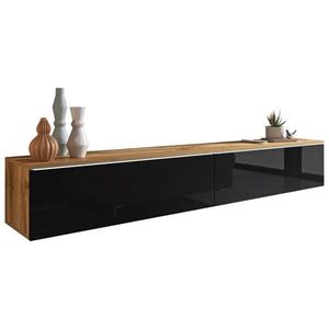 P & B NÍZKÁ KOMODA, dub wotan, vysoce lesklá černá, 180/30/33 cm obraz