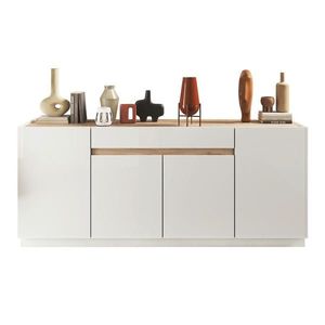Carryhome ŠIROKÁ KOMODA, barvy dubu, vysoce lesklá bílá, 205/87/40 cm obraz