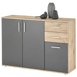 Carryhome ŠIROKÁ KOMODA, šedá, barvy dubu, 120/84/35 cm obraz