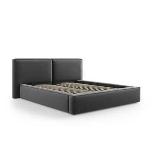 Tmavě šedá sametová čalouněná dvoulůžková postel s úložným prostorem s roštem 200x200 cm Arendal – Cosmopolitan Design obraz