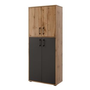 Policová skříň NEJBY GIANNI PREMIUM, korpus: dub wotan, dvířka: dub wotan/antracit obraz